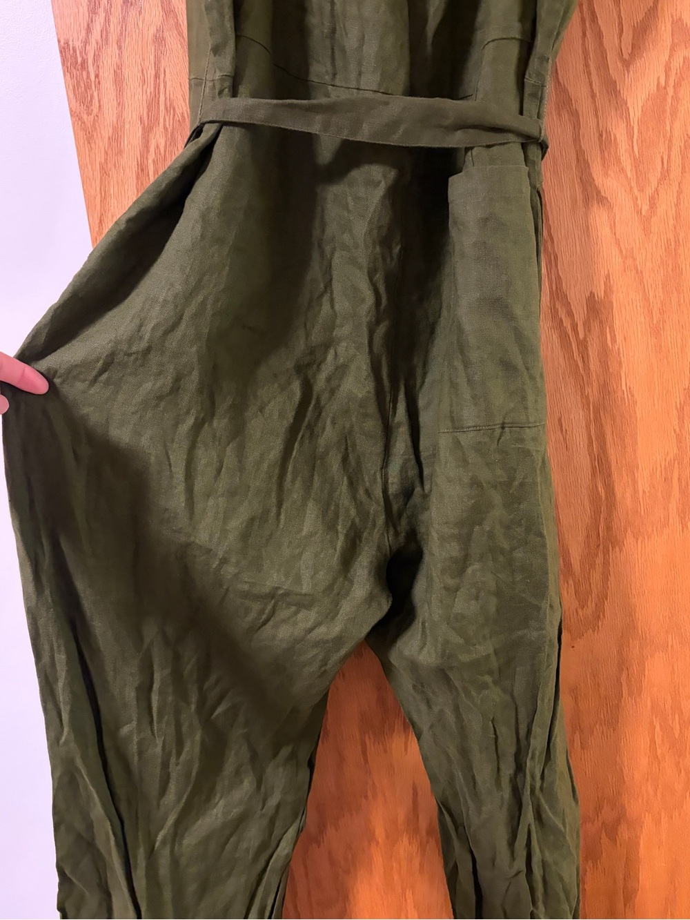 100% European Linen Square Neck Jumpsuit - Picture 11 of 11